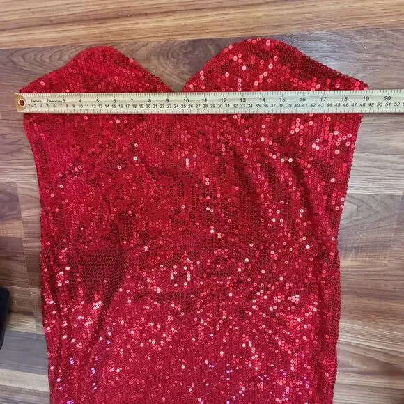 Sexy Red Sequin Strapless Glam Dress XXL Stretchy Curvy Party New Years Eve - Picture 4 of 6